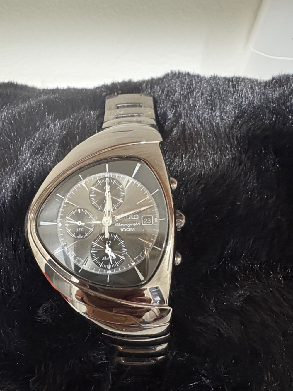 Rare Seiko Black and Silver Triangular Cushion Chronograph